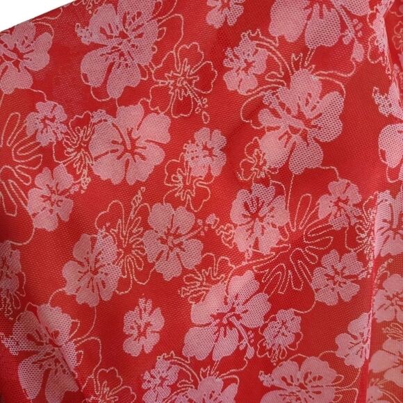 Beach Cover Up Hibiscus Stretchy Sheer Wrap Shawl Pink 45 in by 62 in Plus Size - Picture 5 of 10